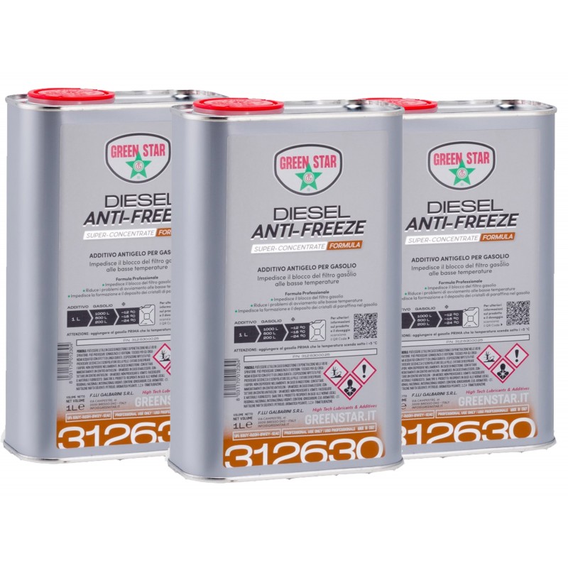 Antigelo Gasolio - Diesel Anti-Freeze 3 latte da Lt.1 prodotto uso professionale Green Star 3126300025