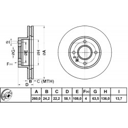 Ford Sierra dal 82 al 93 Coppia Disco Freno Anteriore L/R BRECO Ø 260x24,20 Ventilato 1102560